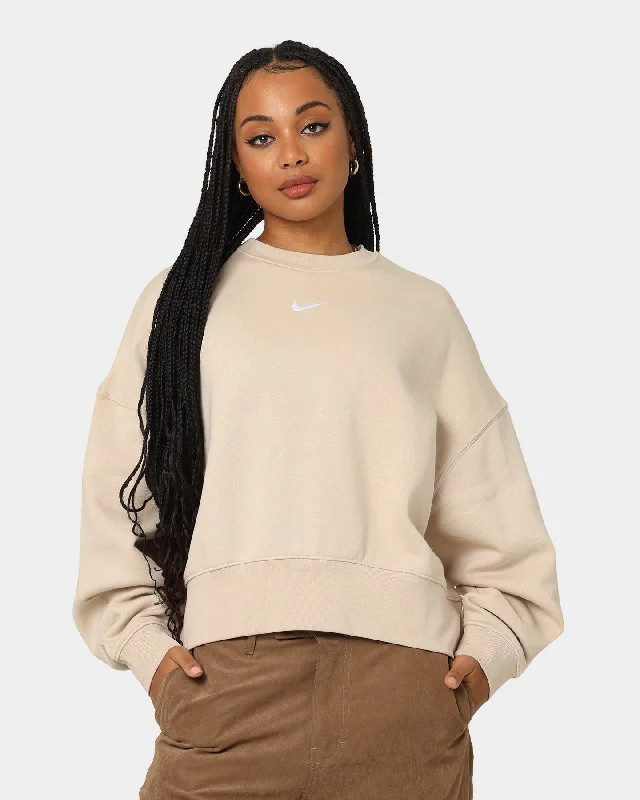Nike Women's Essentials Oversized Fleece Crew Sweat Shirt Sanddrift Polka Dot Checkered Tartan