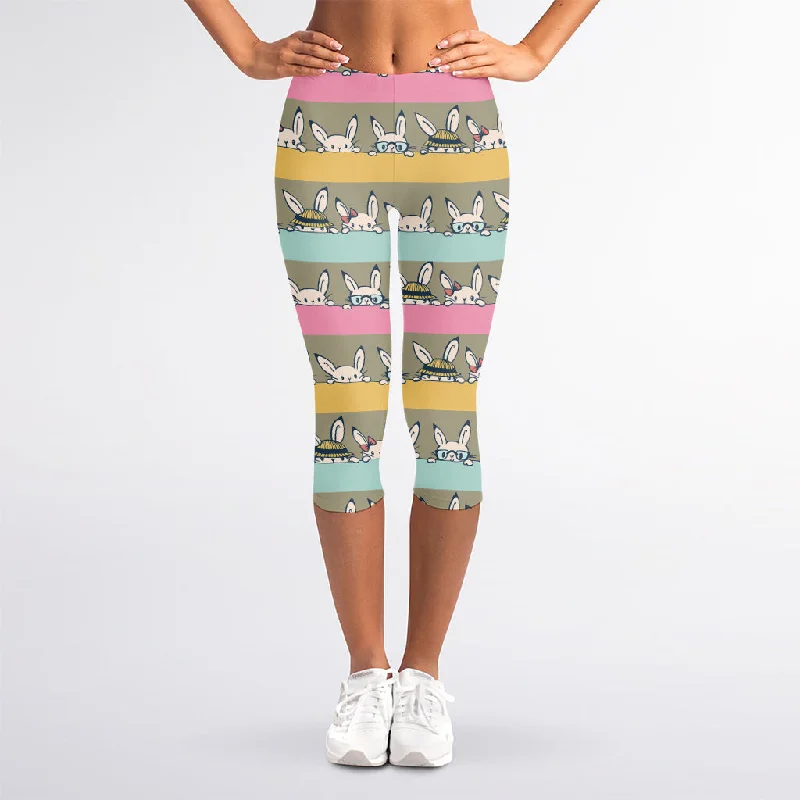 Cartoon Rabbit Pattern Print Women's Capri Leggings Comfortable Slip-On Leggings