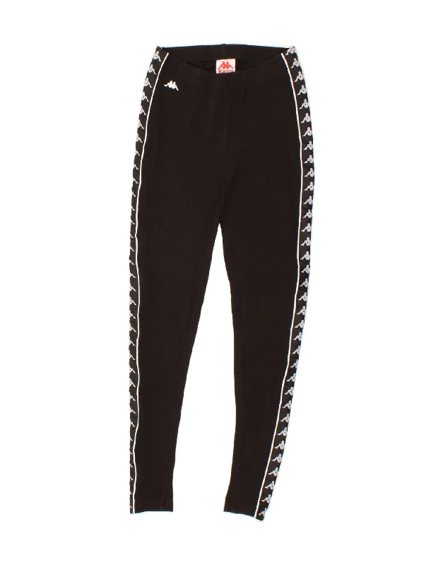 KAPPA Womens Graphic Leggings UK 6 XS Black Cotton Stylish Sporty Performance Leggings