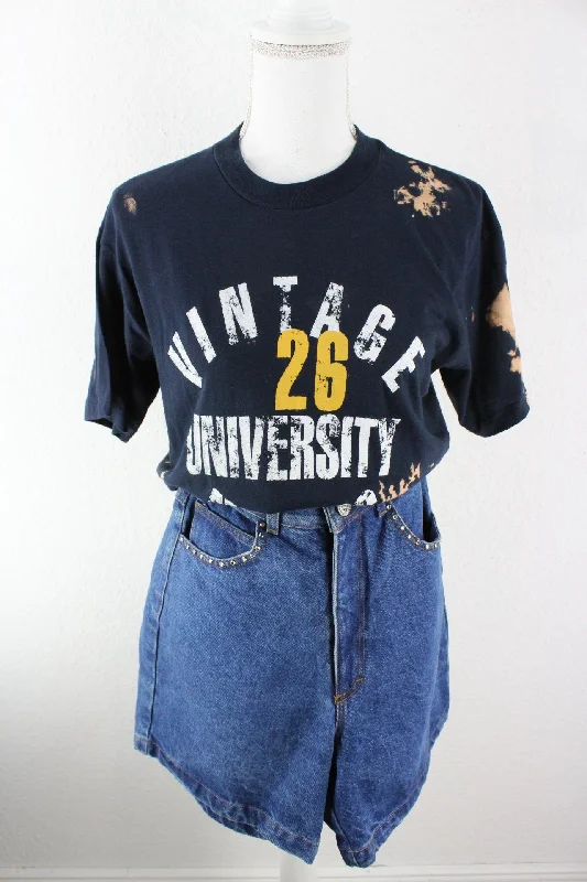 Vintage University Batik T-Shirt (S) Real Fur Shearling Chenille