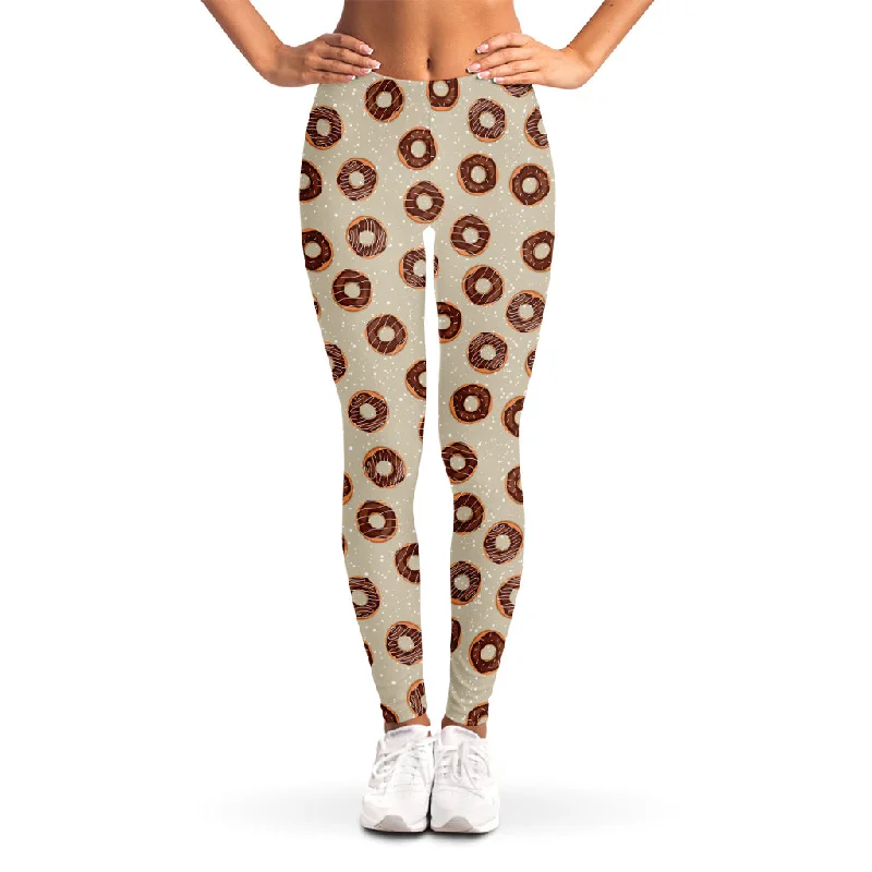 Chocolate Donuts Pattern Print Women's Leggings Stylish Printed Stretch Leggings
