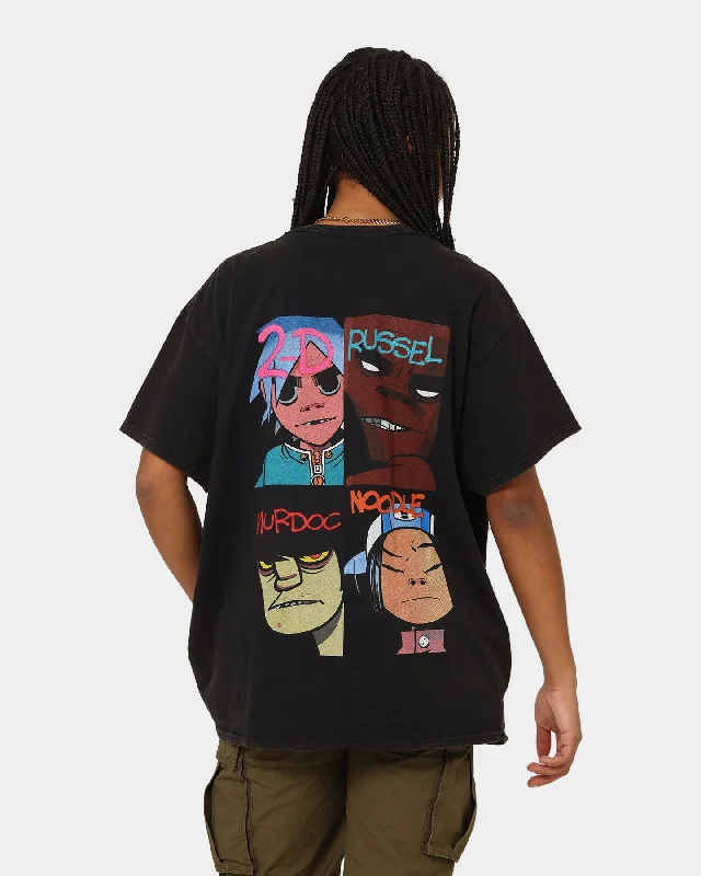 Gorillaz Writing Logo Vintage T-Shirt Washed Black Lace Blend Ribbed Blend Corduroy Blend