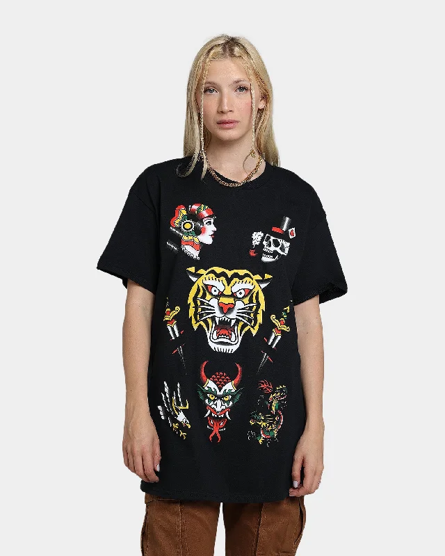 Rats Get Fat Tattoo Print T-Shirt Black Oversized T-Shirt Spandex breathable