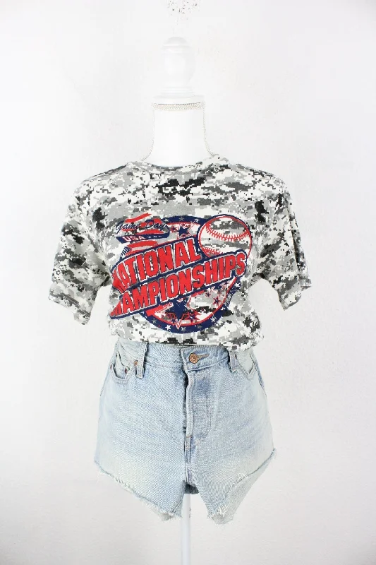 Vintage National Championships T-Shirt (XS) Satin Blend Silk Blend Wool Blend