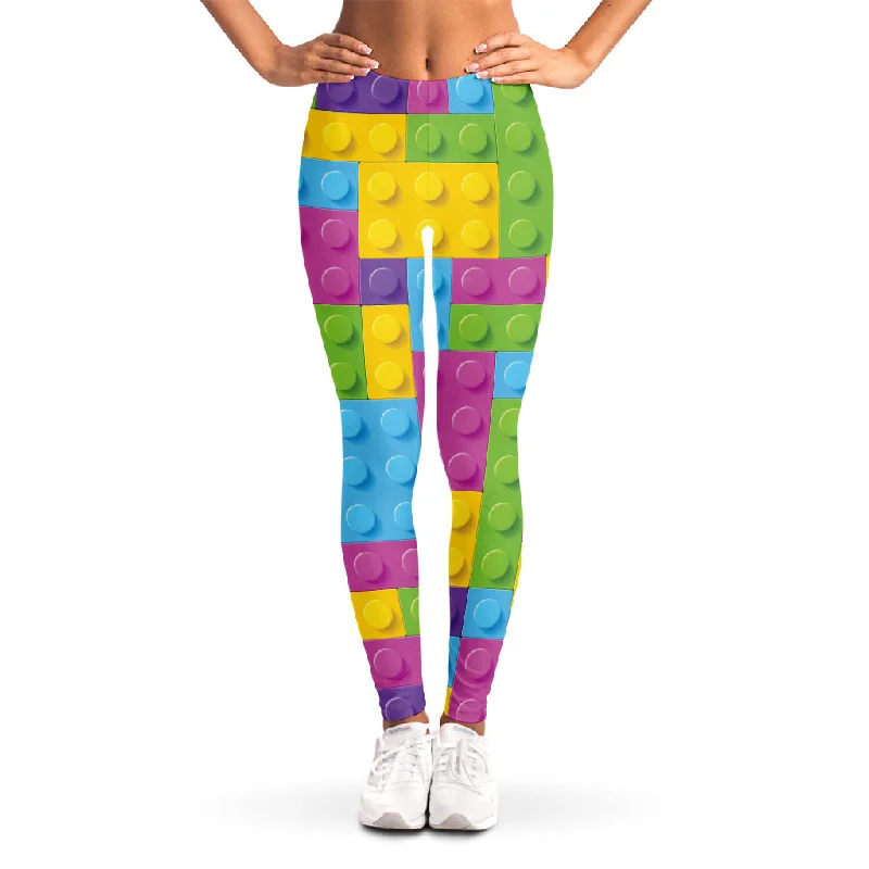Colorful Building Blocks Pattern Print Women's Leggings Stylish Patterned Active Leggings