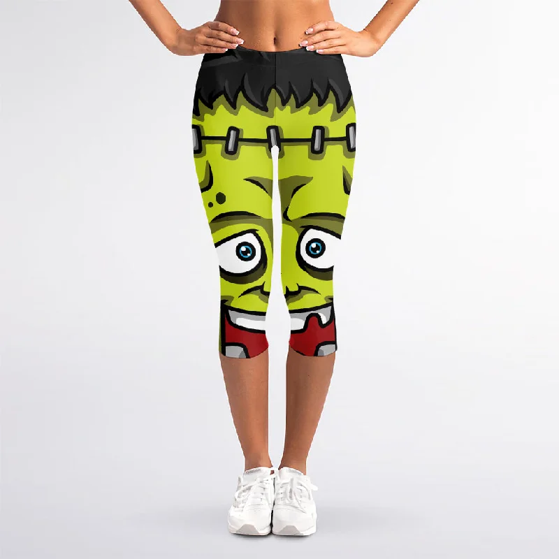 Cartoon Frankenstein Print Women's Capri Leggings Fashionable Floral Active Leggings Cartoon Frankenstein Print Women's Capri Leggings Fashionable Floral Active Leggings