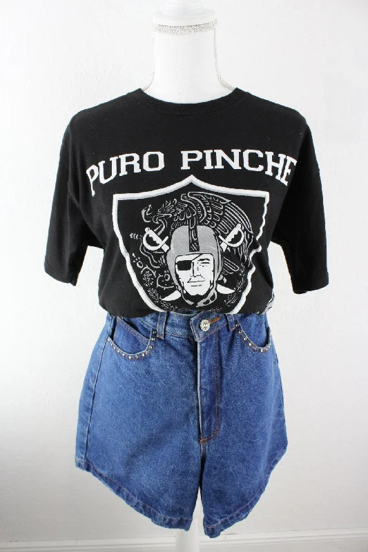 Vintage Puro Pinche Raiders T-Shirt (M) Beaded Sequined Faux Fur