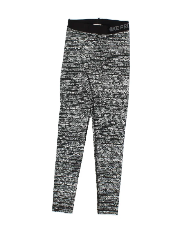 NIKE Womens Dri Fit Graphic Leggings UK 4 XS Black Flecked Comfortable Bootcut Workout Leggings