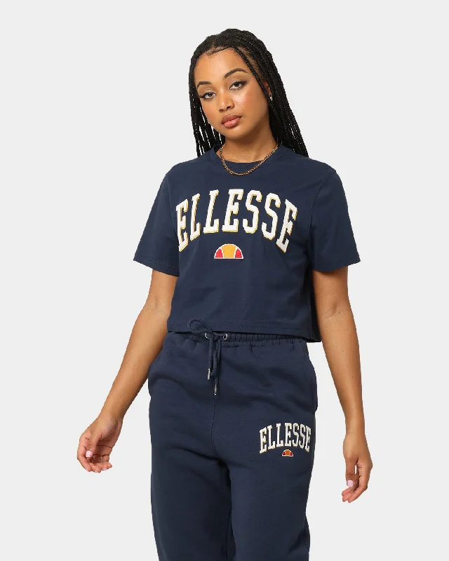 Ellesse Women's Mondo Crop T-Shirt Navy Notch Collar Peter Pan Collar Cowl Neck