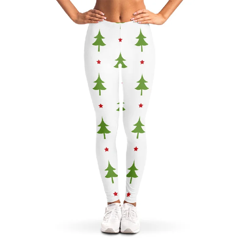 Christmas Tree And Star Pattern Print Women's Leggings Classic Solid Color Leggings