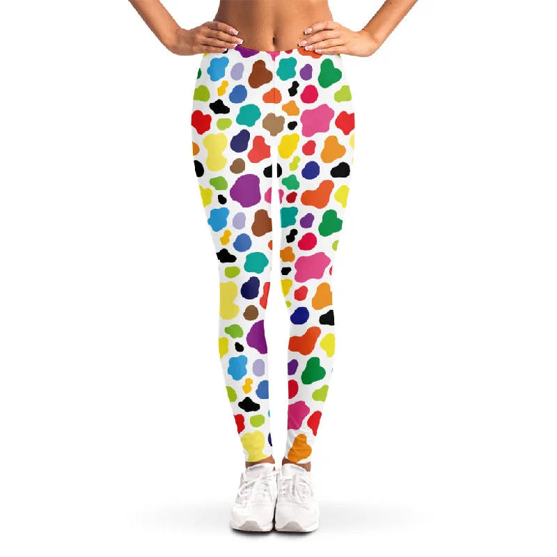 Colorful Cow Pattern Print Women's Leggings Trendy Activewear Leggings