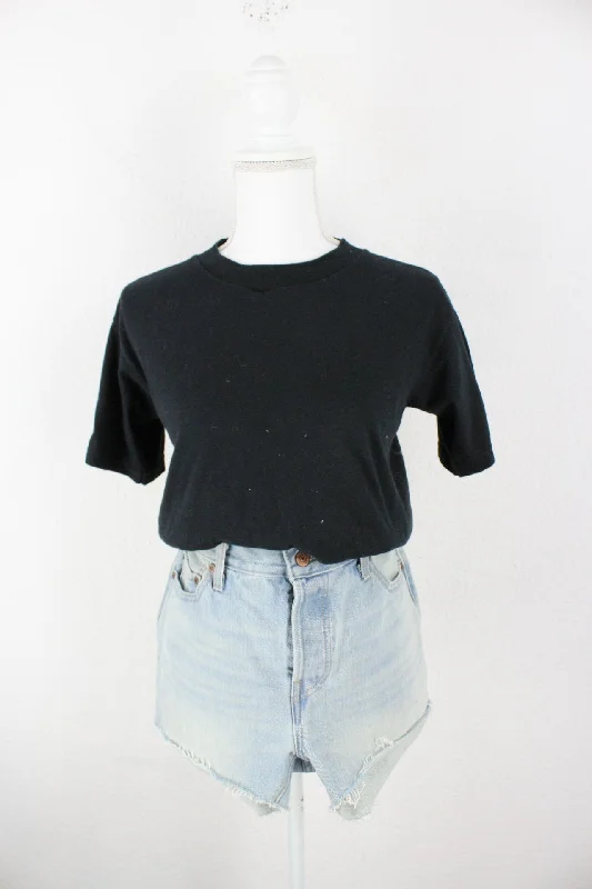 Vintage Black Skull T-Shirt (XS) Chenille Blend Fleece Blend Nylon Blend