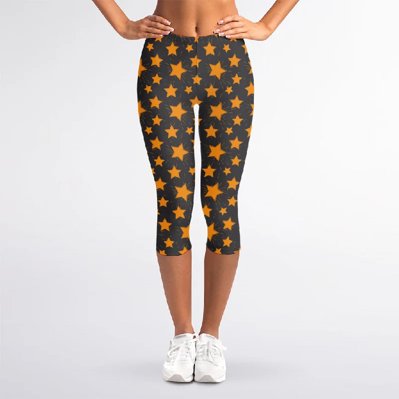 Cartoon Star Pattern Print Women's Capri Leggings Comfortable Bootcut Workout Leggings Cartoon Star Pattern Print Women's Capri Leggings Comfortable Bootcut Workout Leggings