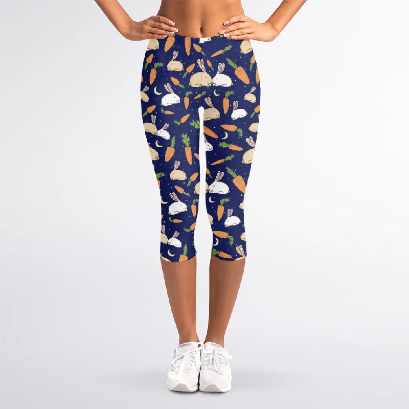 Carrot And Rabbit Pattern Print Women's Capri Leggings Comfortable Sports Performance Tights Carrot And Rabbit Pattern Print Women's Capri Leggings Comfortable Sports Performance Tights