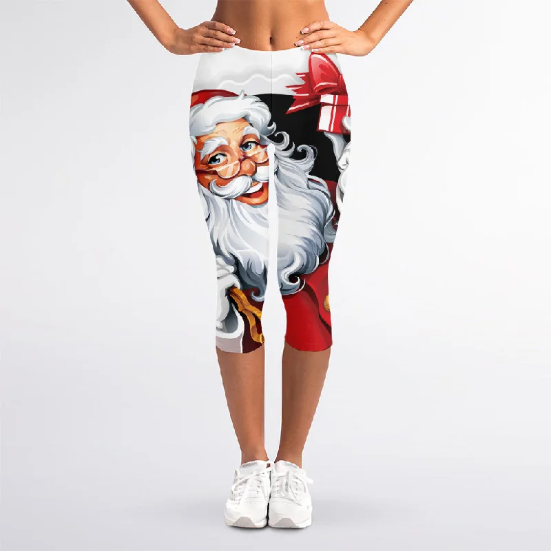 Cartoon Santa Claus Print Women's Capri Leggings Cozy Sweat-Wicking Leggings