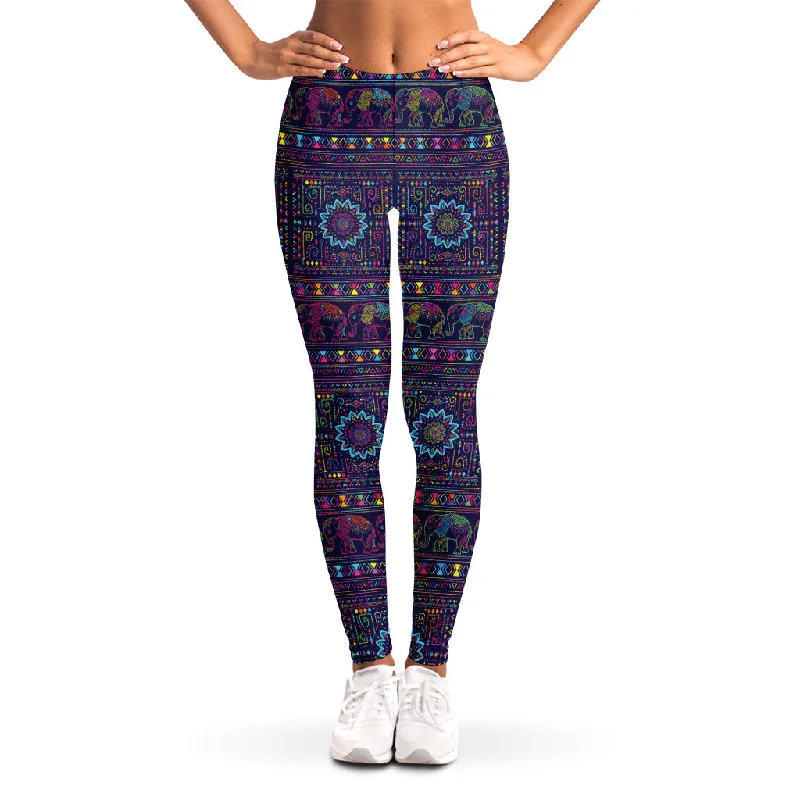 Colorful Indian Elephant Pattern Print Women's Leggings Comfortable Running Leggings Colorful Indian Elephant Pattern Print Women's Leggings Comfortable Running Leggings