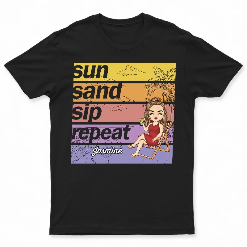 Sun Sand Sip Repeat Beach Vacation - Birthday, Summer Gift For Him, Her, Yourself, Girlfriend, Boyfriend, BFF Best Friends, Traveling Lovers - Personalized Custom T Shirt Faux Fur Fabric Real Fur Fabric Shearling Fabric Sun Sand Sip Repeat Beach Vacation - Birthday, Summer Gift For Him, Her, Yourself, Girlfriend, Boyfriend, BFF Best Friends, Traveling Lovers - Personalized Custom T Shirt Faux Fur Fabric Real Fur Fabric Shearling Fabric
