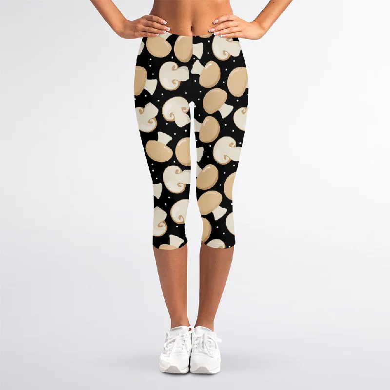 Champignon Mushroom Pattern Print Women's Capri Leggings Comfortable Wide-Band Leggings Champignon Mushroom Pattern Print Women's Capri Leggings Comfortable Wide-Band Leggings
