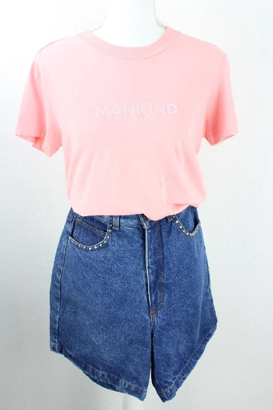 Vintage Pink Mankind T-Shirt (M) Notch Collar Peter Pan Collar Cowl Neck