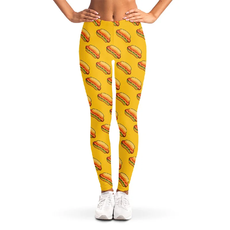 Colorful Hot Dog Pattern Print Women's Leggings Stylish Athletic Wear Leggings
