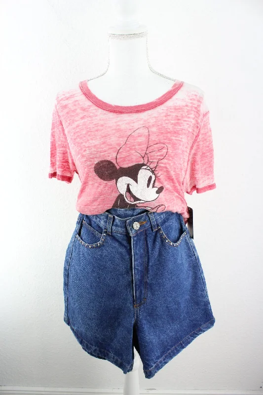 Vintage Pink Minnie Mouse T-Shirt (S) Collared Crew Neck Turtle Neck