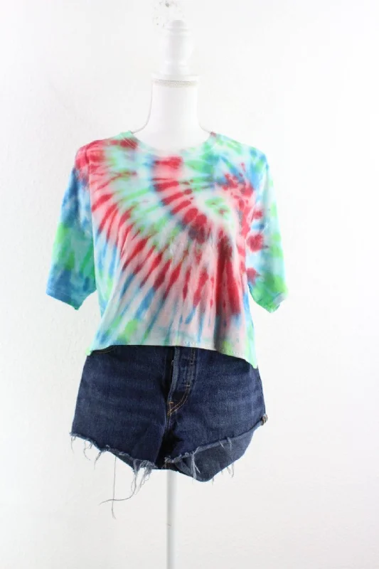 Vintage Crop Batik T-Shirt (L) Hooded Caped Shawl Collar
