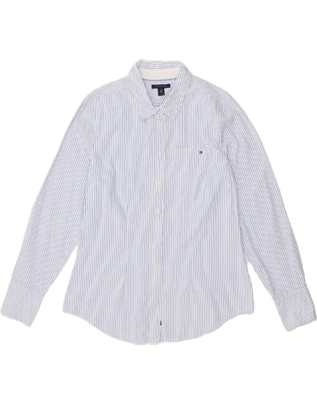 TOMMY HILFIGER Womens Shirt UK 14 Large Blue Striped Cotton Iron Safe Non-Iron Wrinkle Free