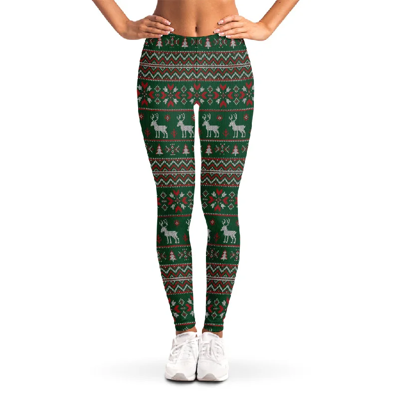 Christmas Holiday Knitted Pattern Print Women's Leggings Comfortable Classic Yoga Leggings