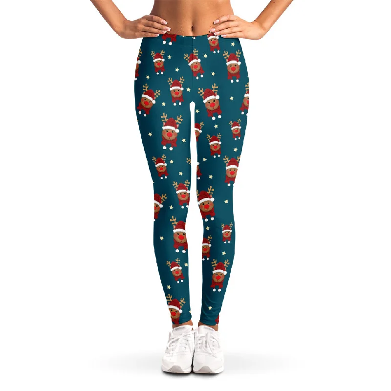 Christmas Santa Reindeer Pattern Print Women's Leggings Comfortable Workout Fitness Leggings