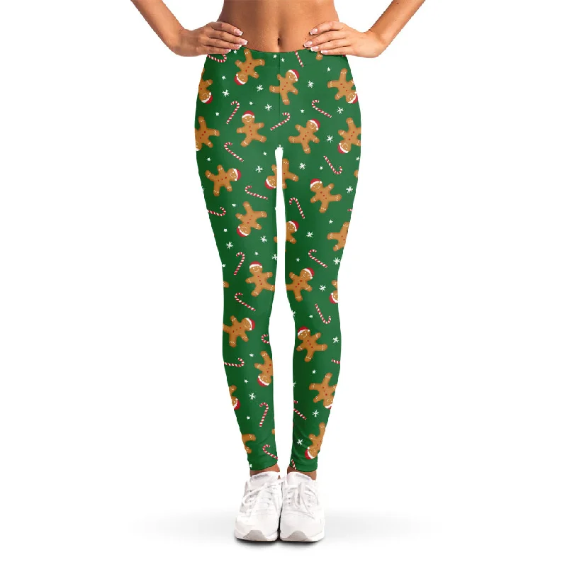 Christmas Gingerbread Pattern Print Women's Leggings Elegant Textured Leggings