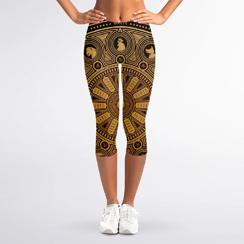 Chinese Zodiac Calendar Signs Print Women's Capri Leggings Trendy High-Waist Tummy Control Leggings Chinese Zodiac Calendar Signs Print Women's Capri Leggings Trendy High-Waist Tummy Control Leggings