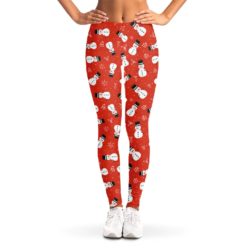Christmas Snowman Pattern Print Women's Leggings Fashionable Tummy Control Leggings