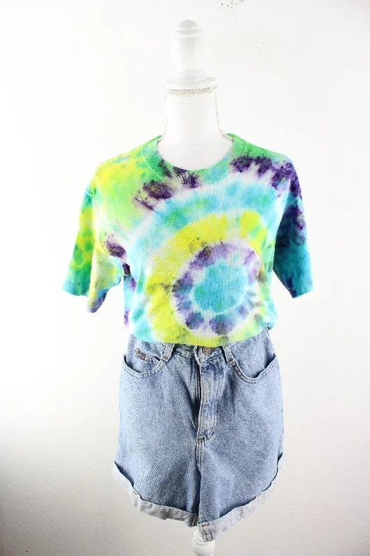 Vintage Blue Batik T-Shirt (M) Zippered Front Buttoned Front Snap Front