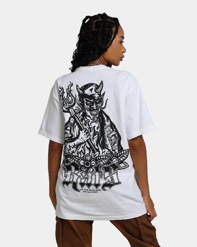 Rats Get Fat Idle Hands T-Shirt White Silk Blend Satin Velvet