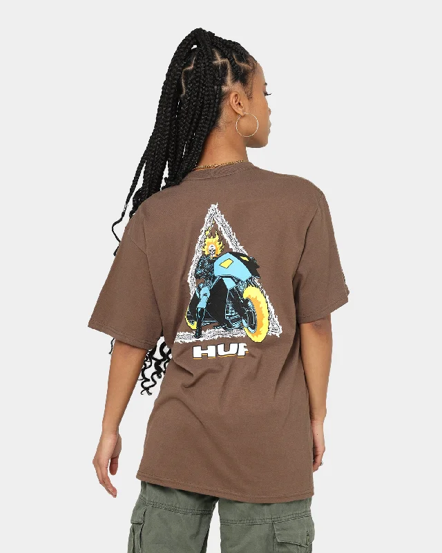 HUF X Marvel Ghost Rider T-Shirt Brown Zippered Front Buttoned Front Snap Front