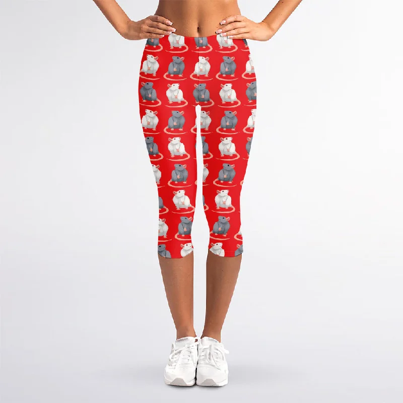 Chinese Rat Zodiac Pattern Print Women's Capri Leggings Stylish Sweatproof Leggings