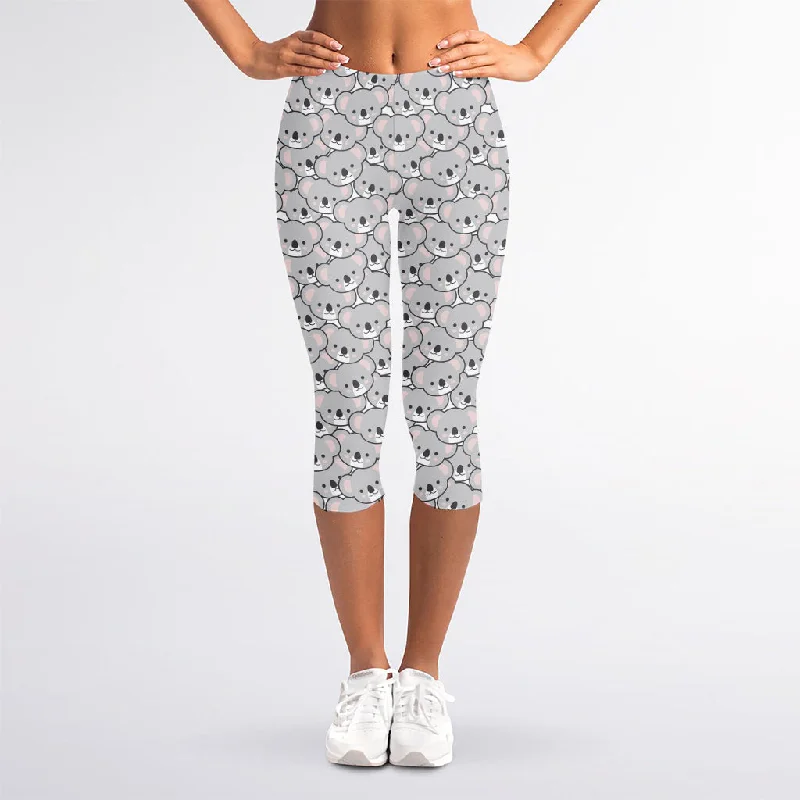 Cartoon Koala Pattern Print Women's Capri Leggings Stylish Everyday Leggings