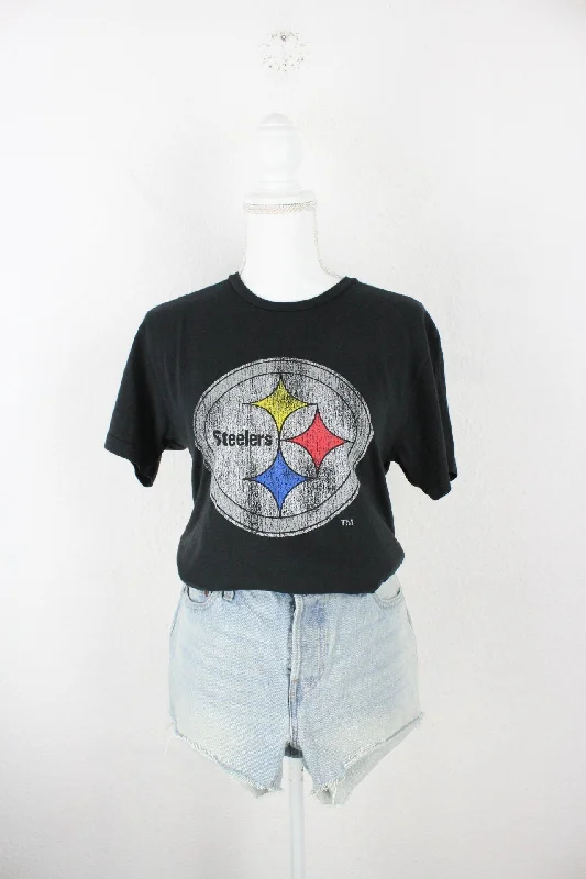 Vintage Black Steelers T-Shirt (M) Mesh Fabric Canvas Fabric Denim Fabric
