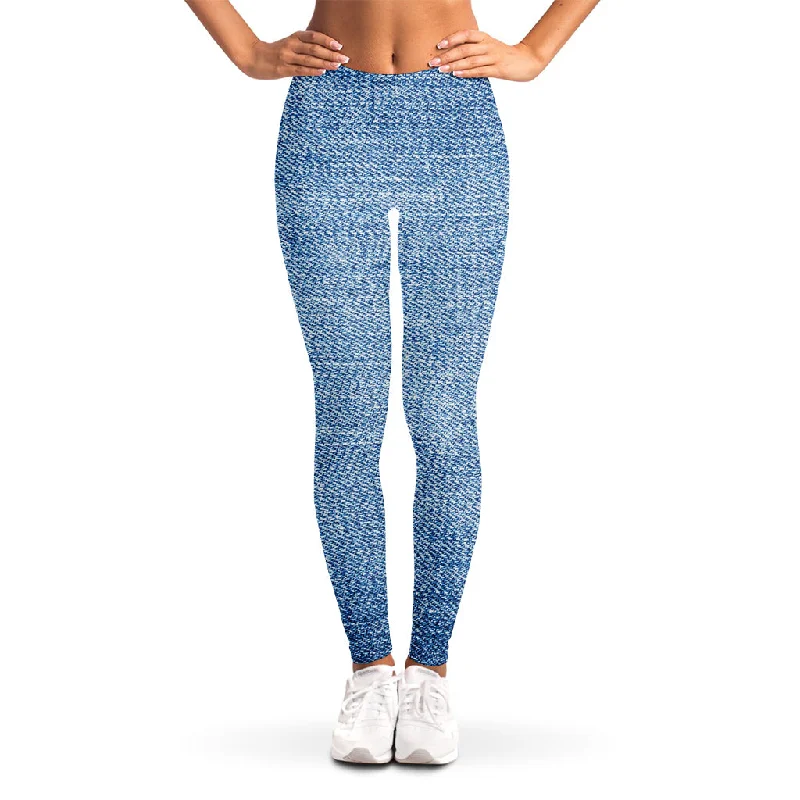 Classic Blue Denim Jeans Print Women's Leggings Cozy Yoga Compression Leggings
