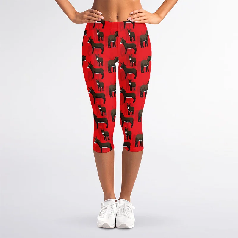 Cartoon Balearic Donkey Pattern Print Women's Capri Leggings Fashionable Stretchy Fit Leggings Cartoon Balearic Donkey Pattern Print Women's Capri Leggings Fashionable Stretchy Fit Leggings
