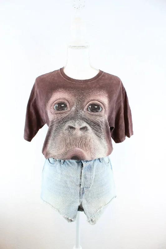 Vintage Monkey Face T-Shirt (M) Print Jacquard Patchwork