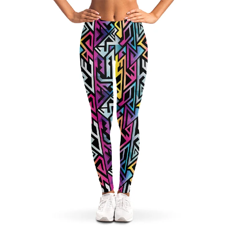 Colorful Geometric Tribal Pattern Print Women's Leggings Stylish Capri Leggings