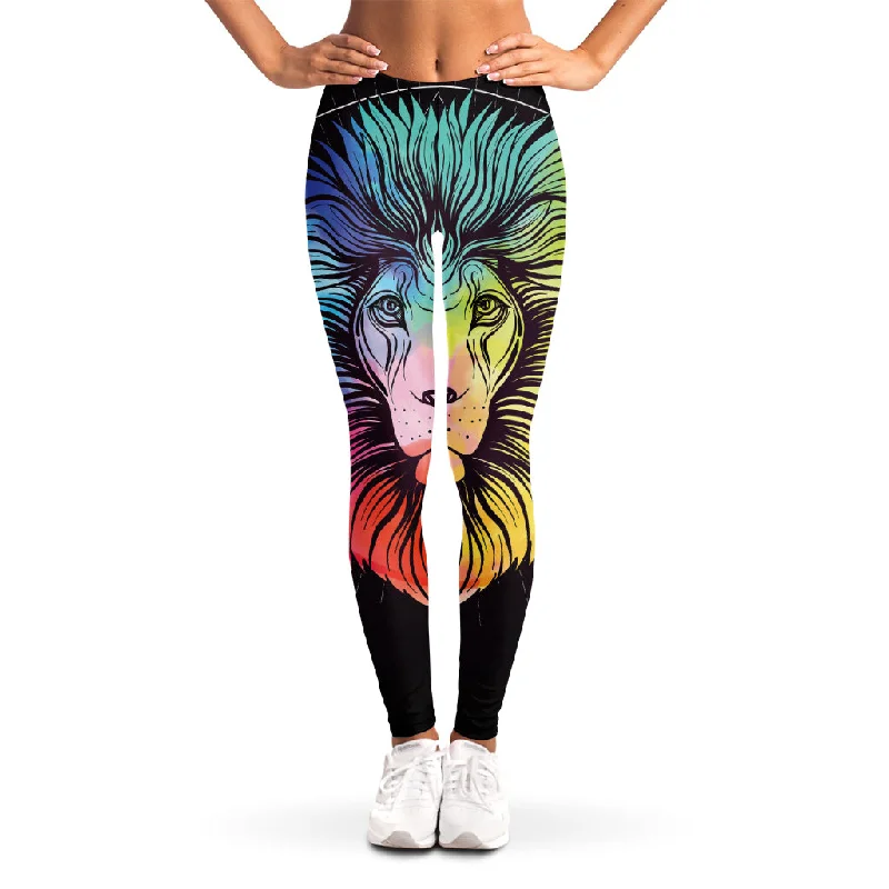 Colorful Leo Sign Print Women's Leggings Trendy Foil Finish Leggings