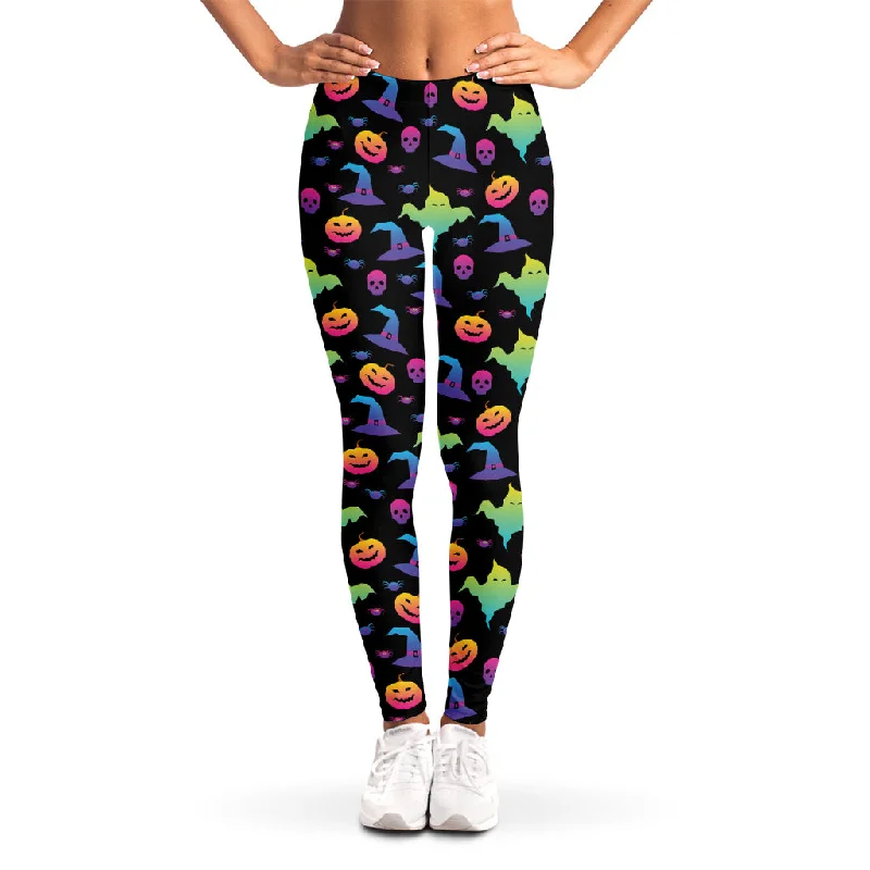 Colorful Halloween Party Pattern Print Women's Leggings Comfortable Leggings with Pockets