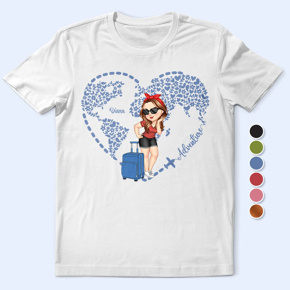 Adventure Awaits Floral World - Personalized T Shirt Notch Collar Peter Pan Collar Cowl Neck