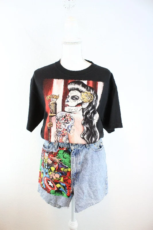 Vintage Skull Face T-Shirt (M) Hooded Caped Shawl Collar