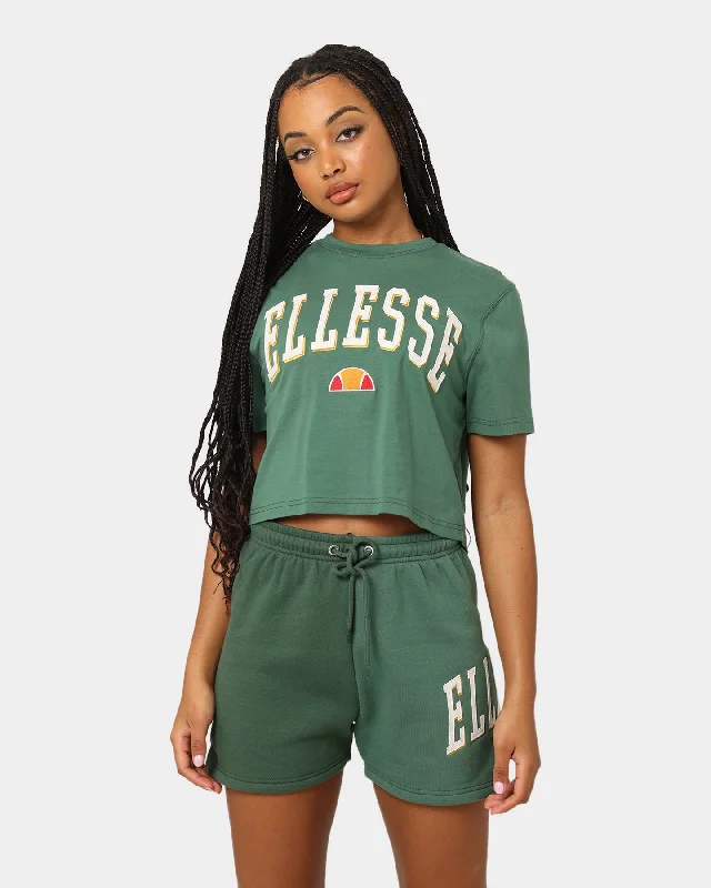 Ellesse Women's Mondo Crop T-Shirt Dark Green Hooded Caped Shawl Collar