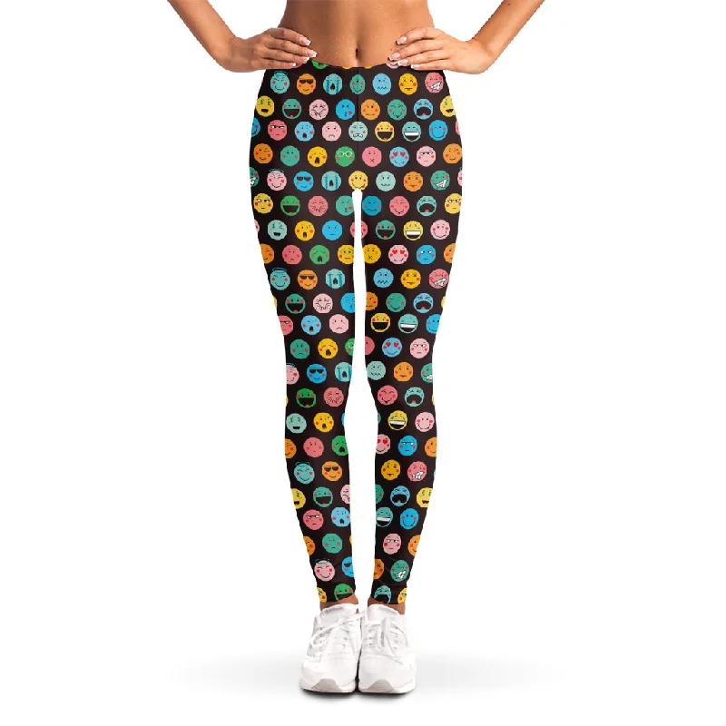 Colorful Emoji Faces Pattern Print Women's Leggings Comfortable Ribbed Sports Leggings Colorful Emoji Faces Pattern Print Women's Leggings Comfortable Ribbed Sports Leggings