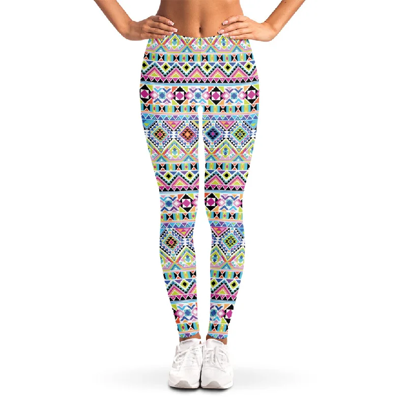 Colorful Aztec Geometric Pattern Print Women's Leggings Cozy Workout Performance Leggings Colorful Aztec Geometric Pattern Print Women's Leggings Cozy Workout Performance Leggings