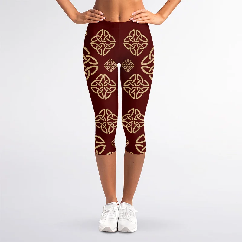 Celtic Knot Symbol Pattern Print Women's Capri Leggings Stylish Printed Sport Leggings Celtic Knot Symbol Pattern Print Women's Capri Leggings Stylish Printed Sport Leggings